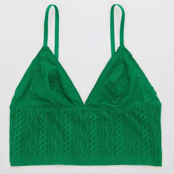 Aerie Green Alpine Cable Lace Longline Bralette Size Medium New with Tag - Picture 3 of 11